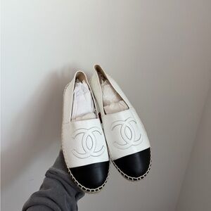 CHANEL Women's Classic White and Black Espadrilles